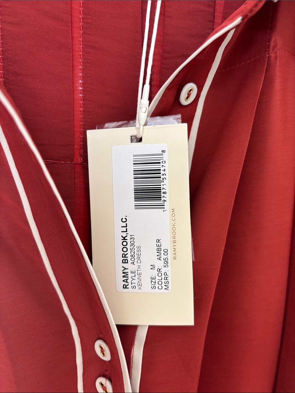 Ramy Brook Rust Midi Shirt Dress with Cream Trim - Picture 2 of 5
